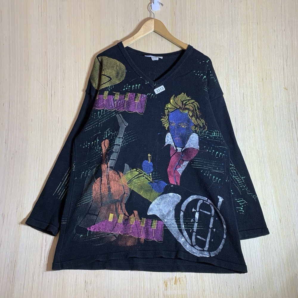 Vintage Beethoven Sweater Adult Large Black Long Sleeve Women's Pullover Graphic